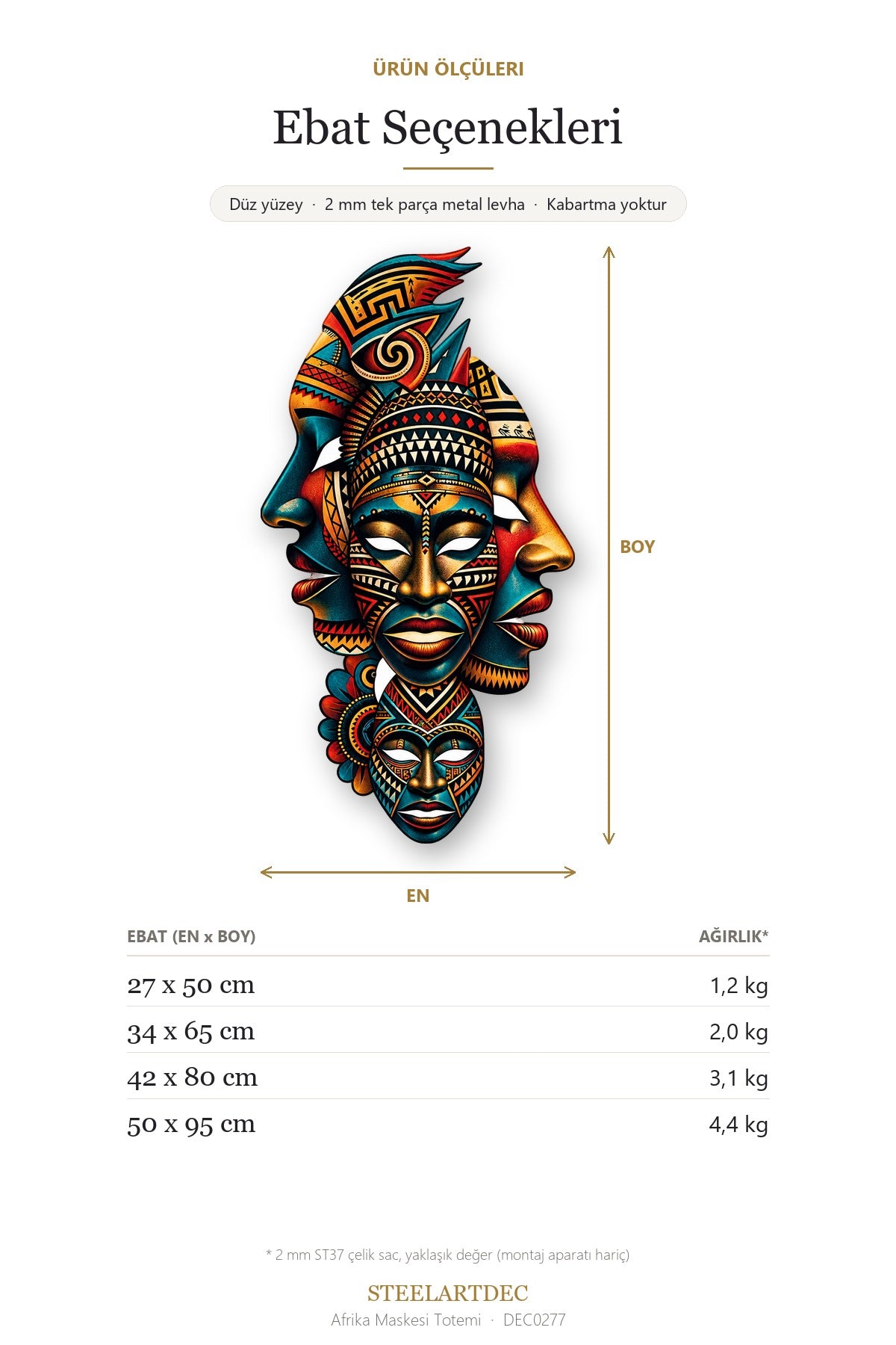 Afrika Maskesi Totemi Metal Tablo DEC0277 — Açıklama: Ebat Seçenekleri