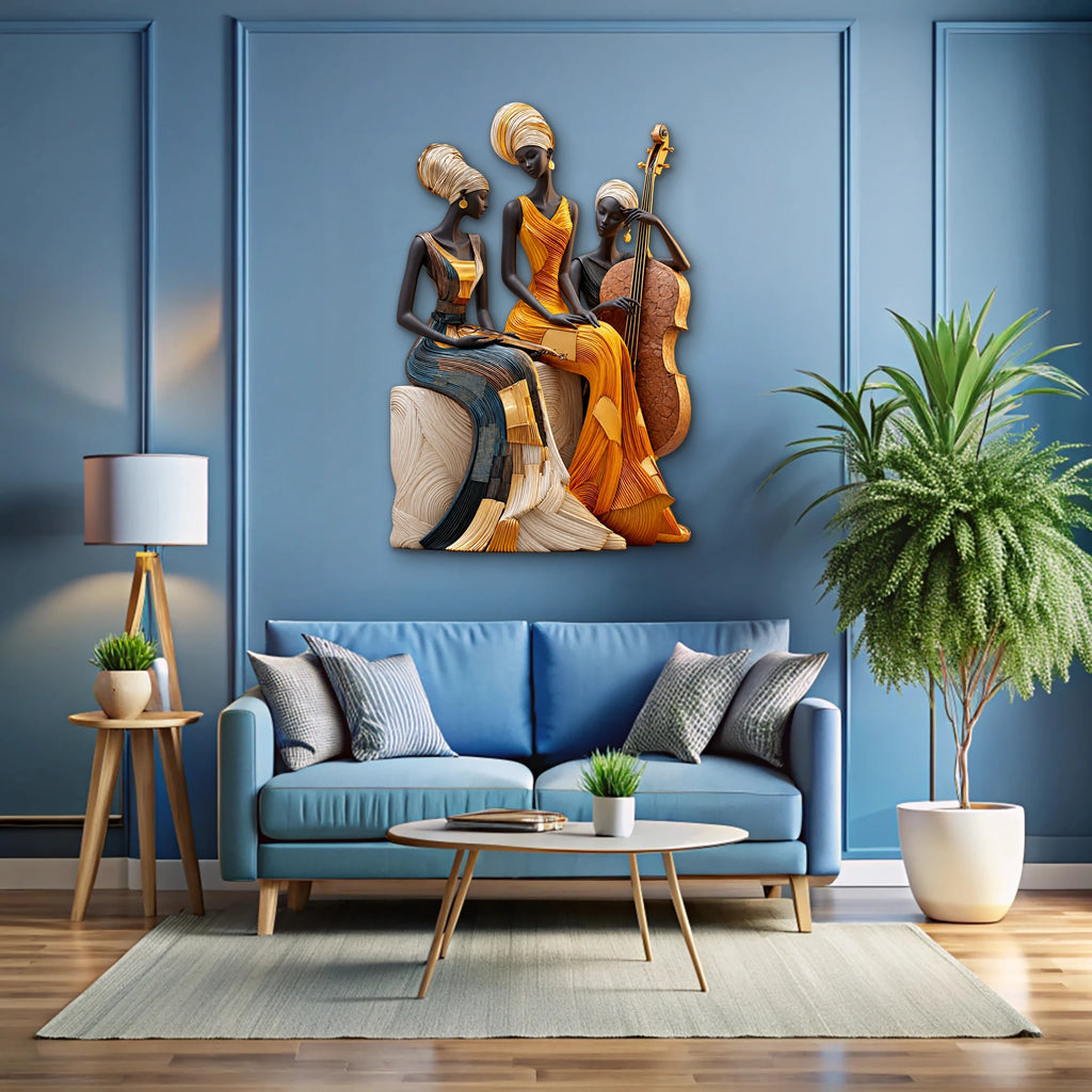 Üç Afrikalı Kadın Müzisyen Metal Tablo DEC0282