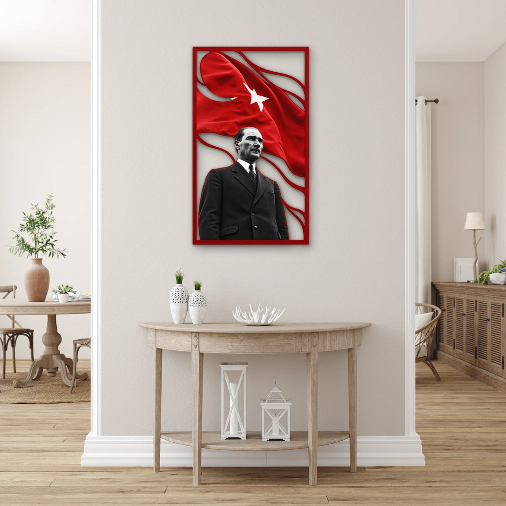 Ay Yıldızlı Bayrak ve Atatürk Portresi Metal Tablo DEC0287