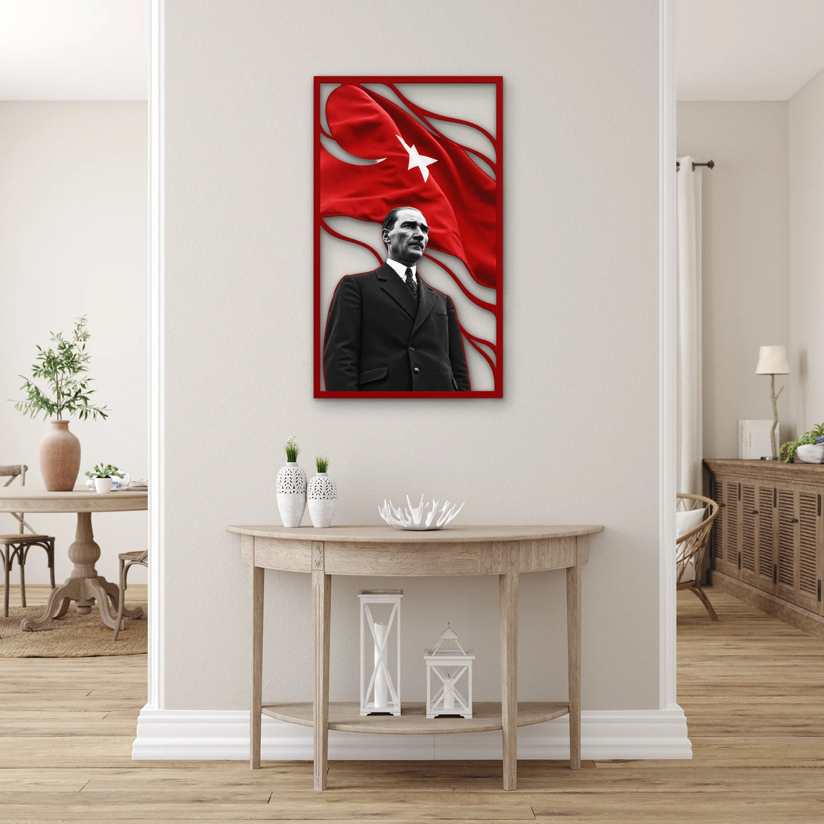 Ay Yıldızlı Bayrak ve Atatürk Portresi Metal Tablo DEC0287