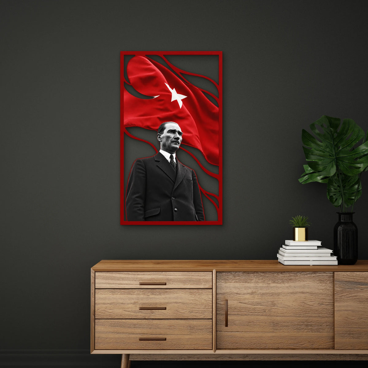 Ay Yıldızlı Bayrak ve Atatürk Portresi Metal Tablo DEC0287