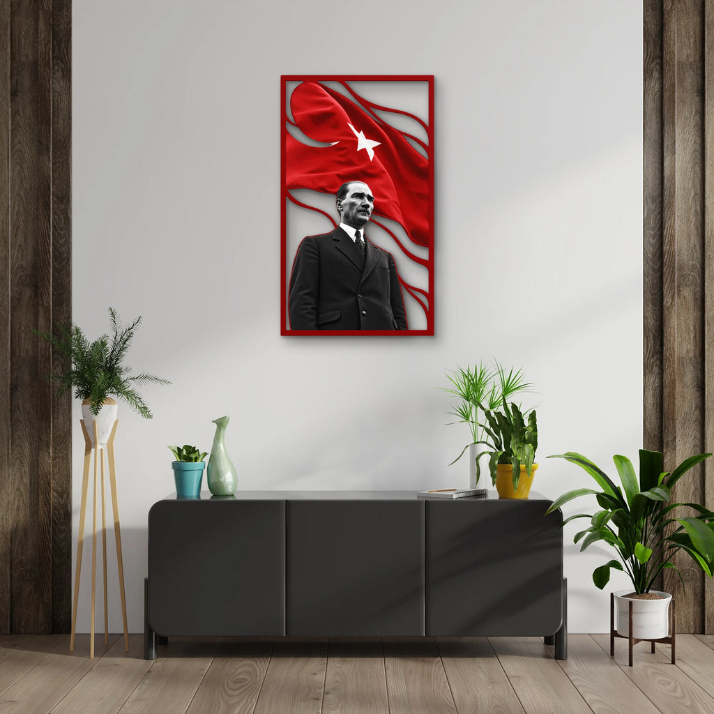 Ay Yıldızlı Bayrak ve Atatürk Portresi Metal Tablo DEC0287