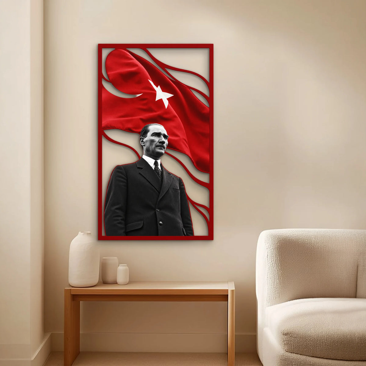 Ay Yıldızlı Bayrak ve Atatürk Portresi Metal Tablo DEC0287