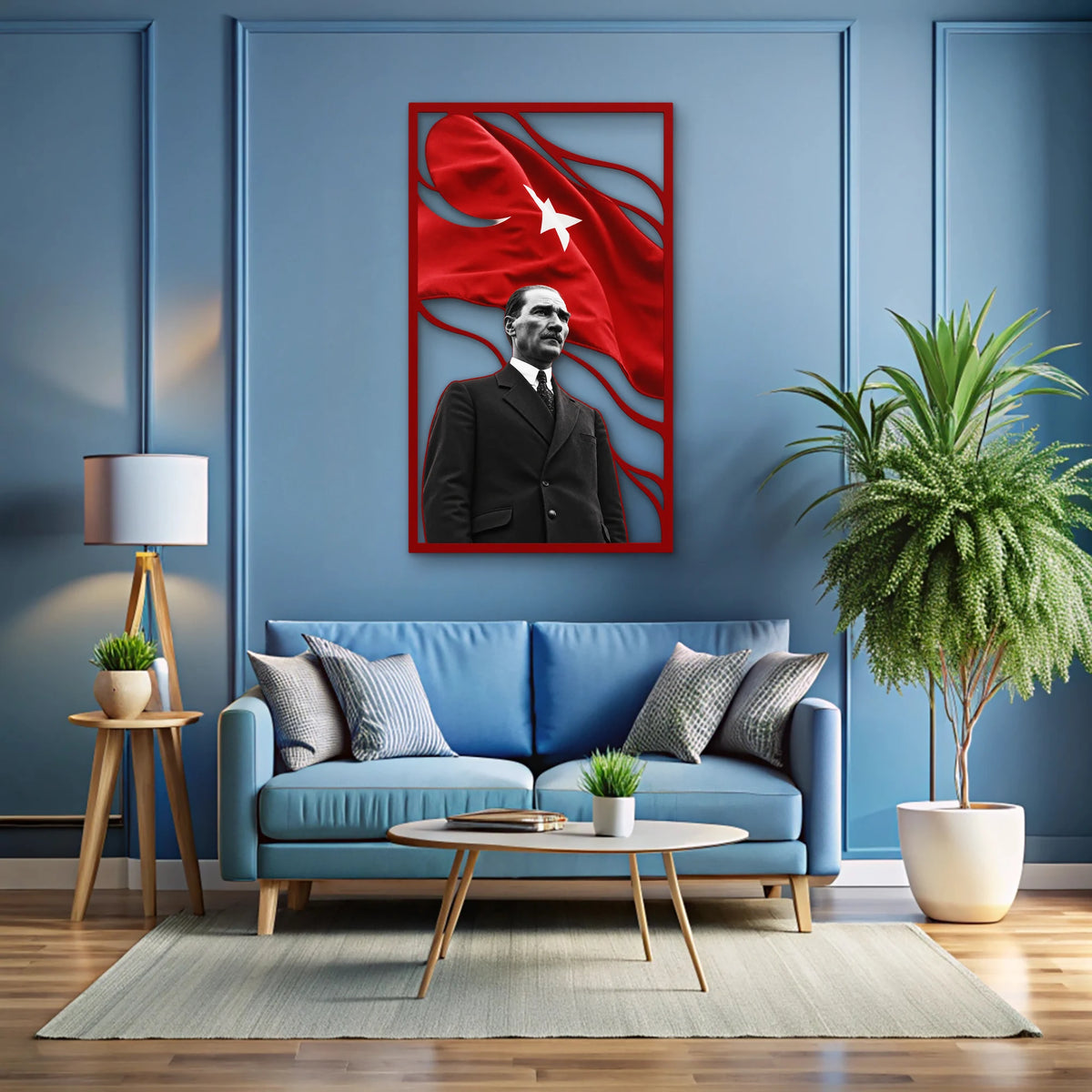 Ay Yıldızlı Bayrak ve Atatürk Portresi Metal Tablo DEC0287
