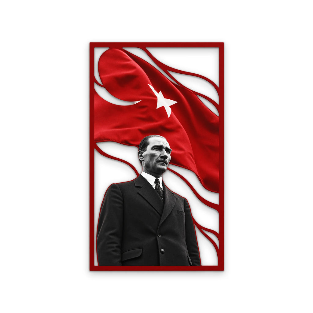 Ay Yıldızlı Bayrak ve Atatürk Portresi Metal Tablo DEC0287