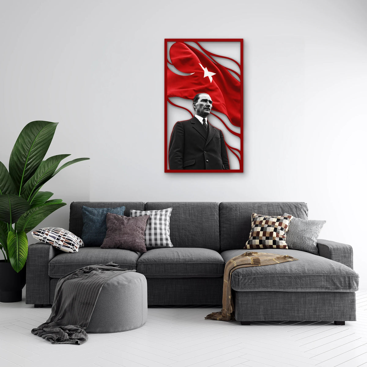 Ay Yıldızlı Bayrak ve Atatürk Portresi Metal Tablo DEC0287