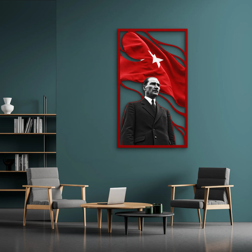 Ay Yıldızlı Bayrak ve Atatürk Portresi Metal Tablo DEC0287
