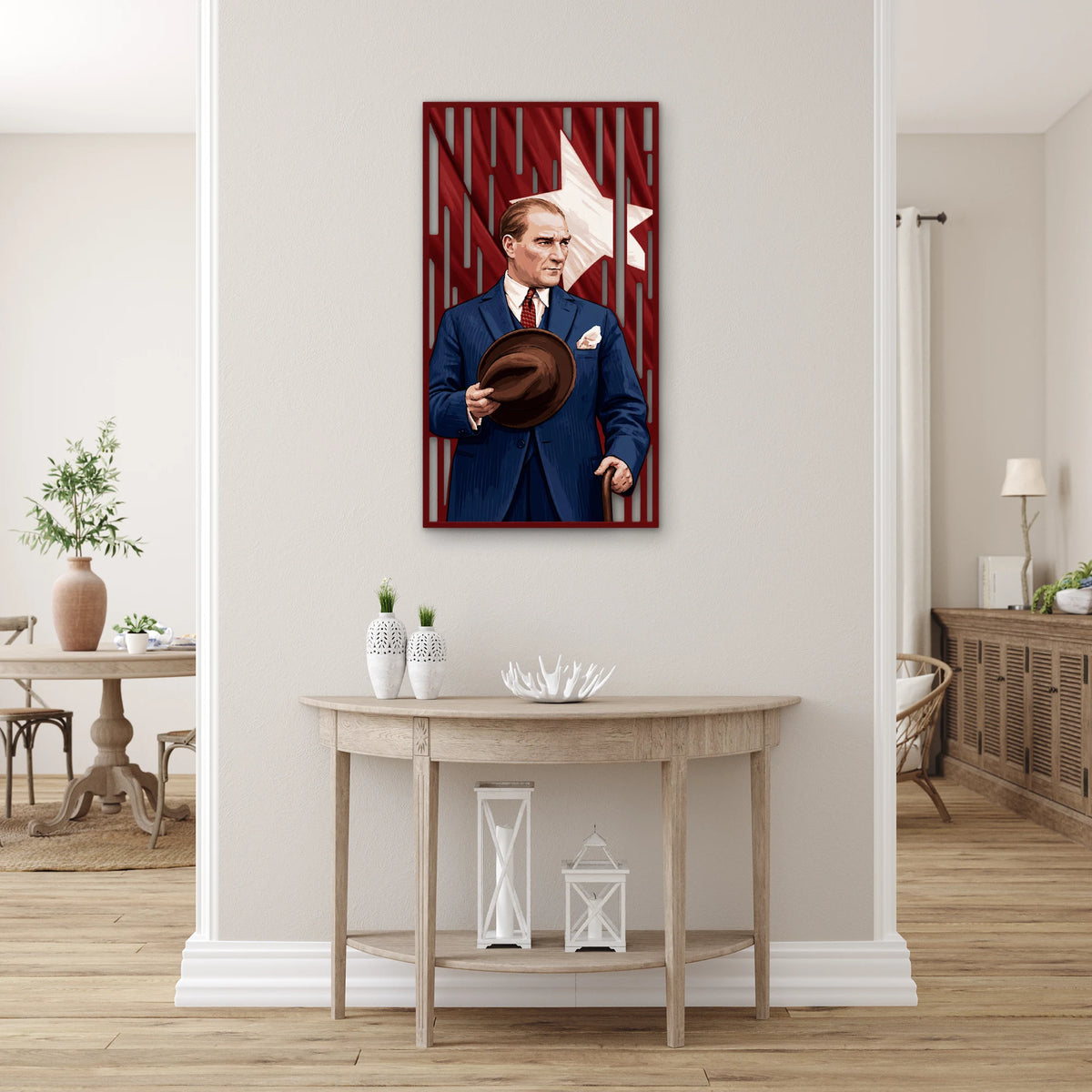 Fötr Şapkalı Atatürk ve Türk Bayrağı Metal Tablo DEC0288