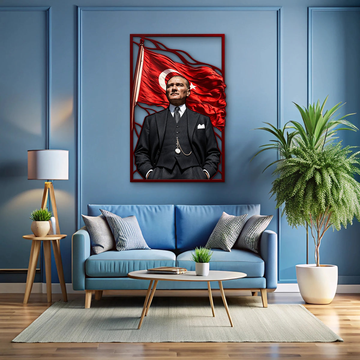 Dalgalanan Bayrak Önünde Atatürk Metal Tablo DEC0289