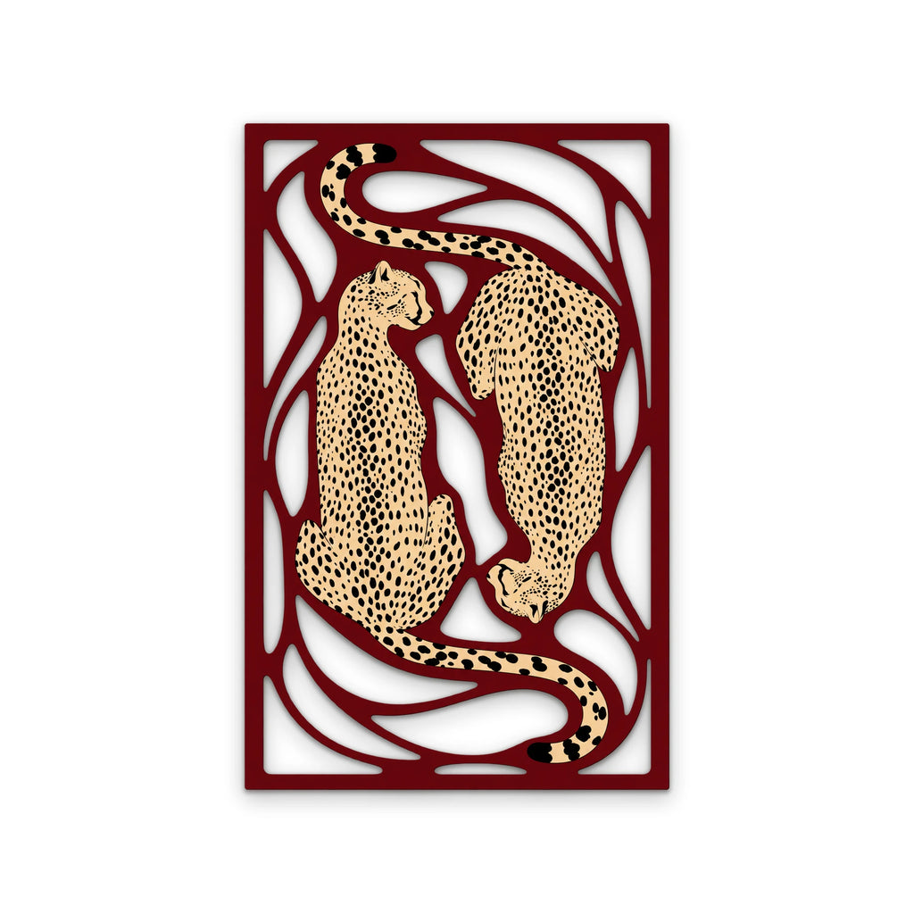 Bordo Çerçeveli Leoparlar Metal Tablo DEC0294