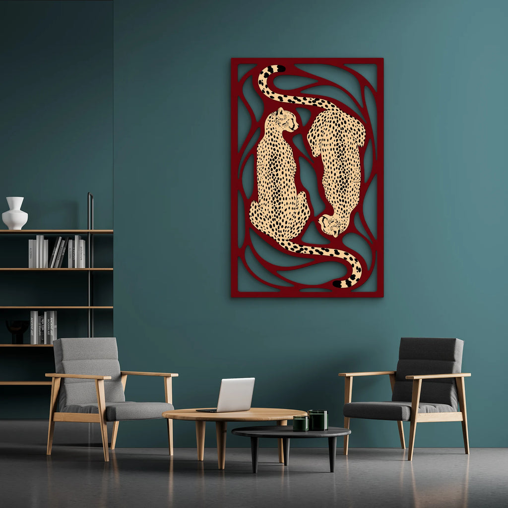 Bordo Çerçeveli Leoparlar Metal Tablo DEC0294