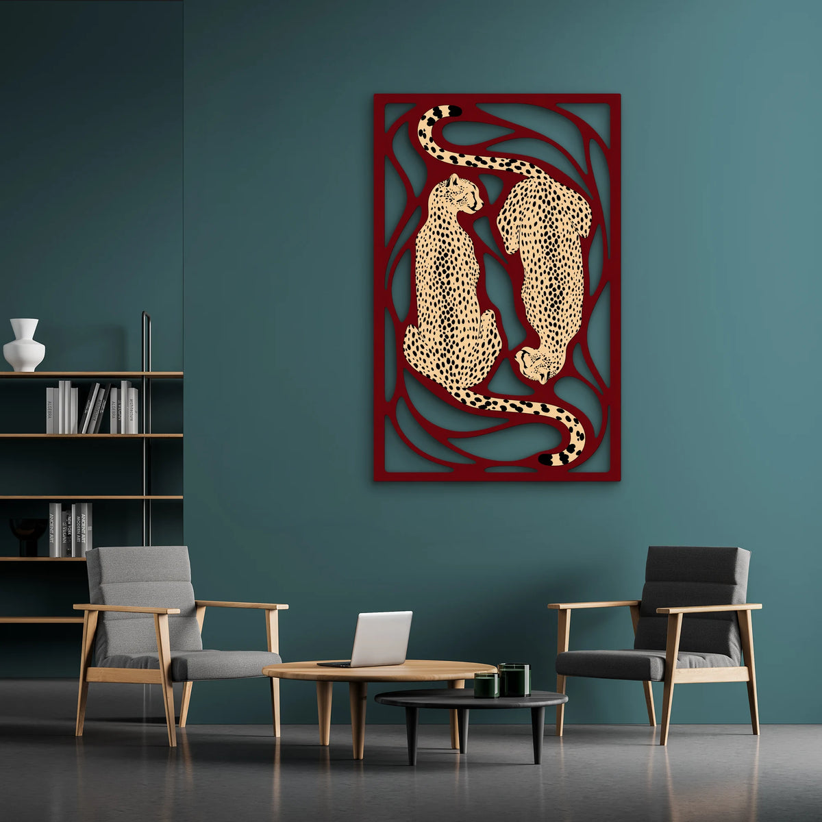Bordo Çerçeveli Leoparlar Metal Tablo DEC0294