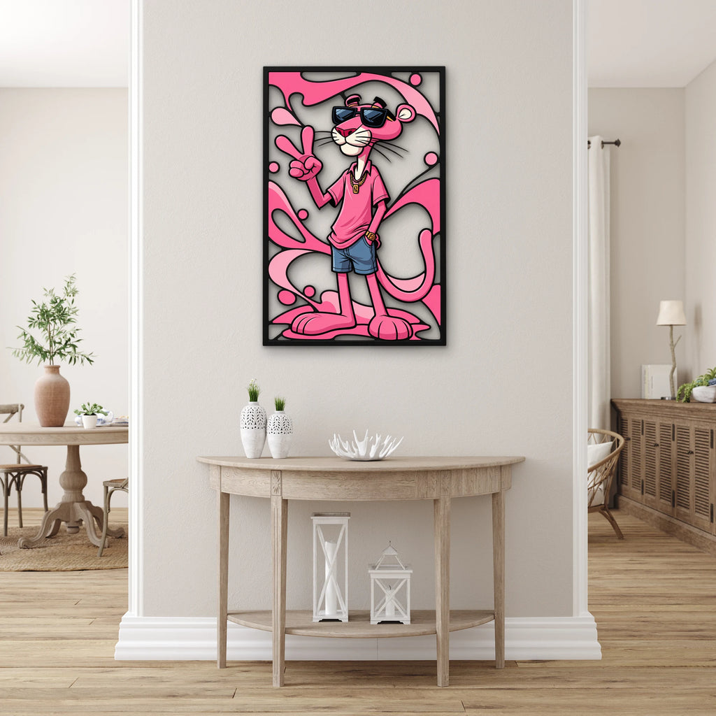 Güneş Gözlüklü Pembe Panter Metal Tablo DEC0296