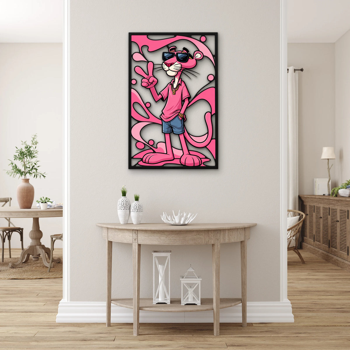 Güneş Gözlüklü Pembe Panter Metal Tablo DEC0296