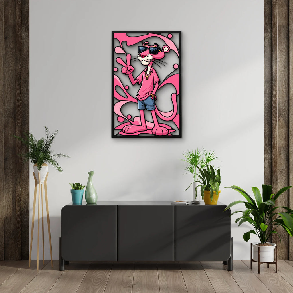Güneş Gözlüklü Pembe Panter Metal Tablo DEC0296