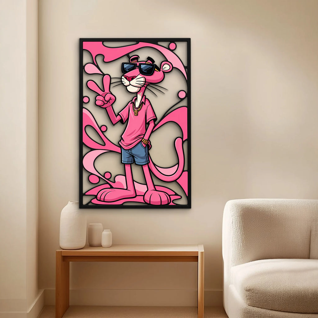 Güneş Gözlüklü Pembe Panter Metal Tablo DEC0296