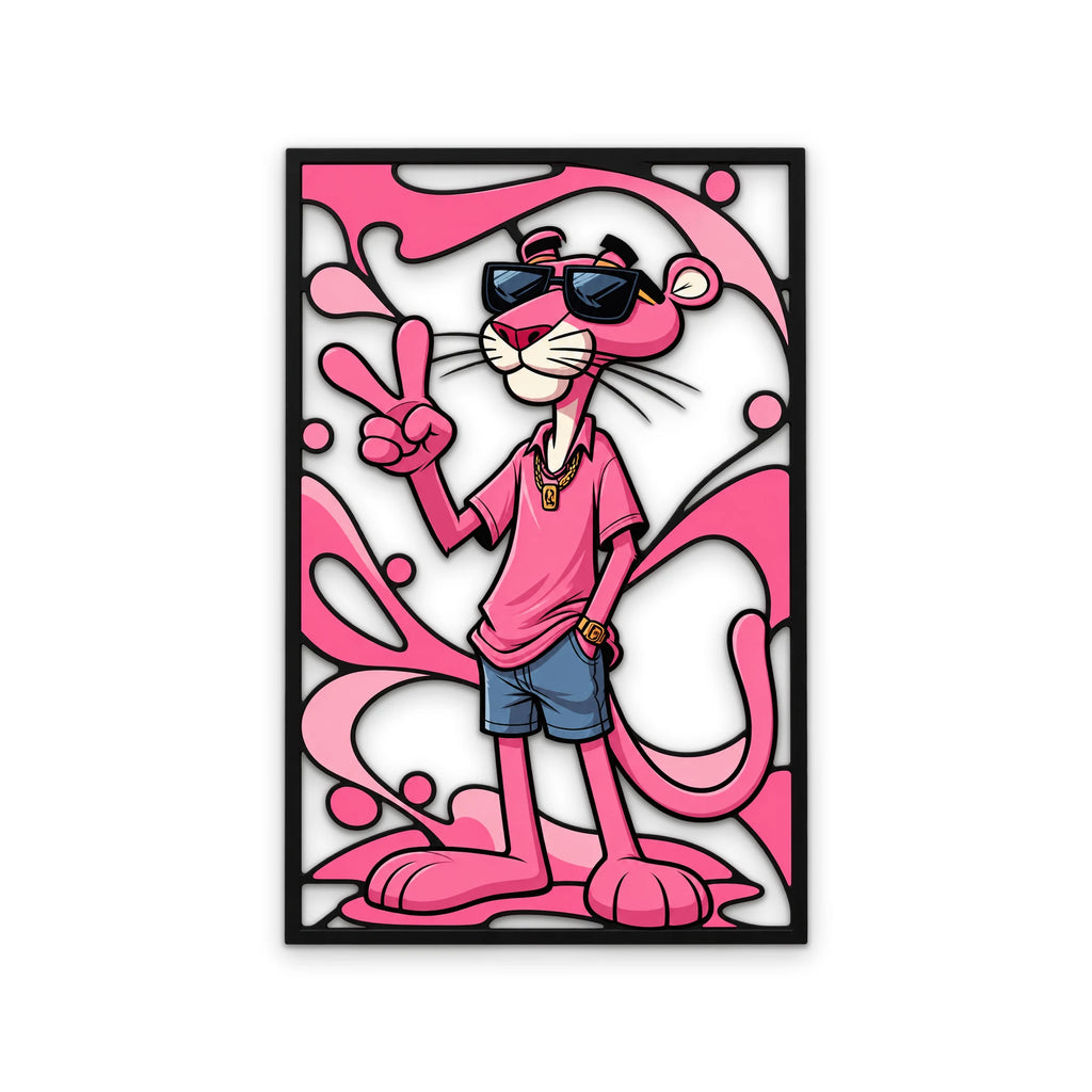 Güneş Gözlüklü Pembe Panter Metal Tablo DEC0296