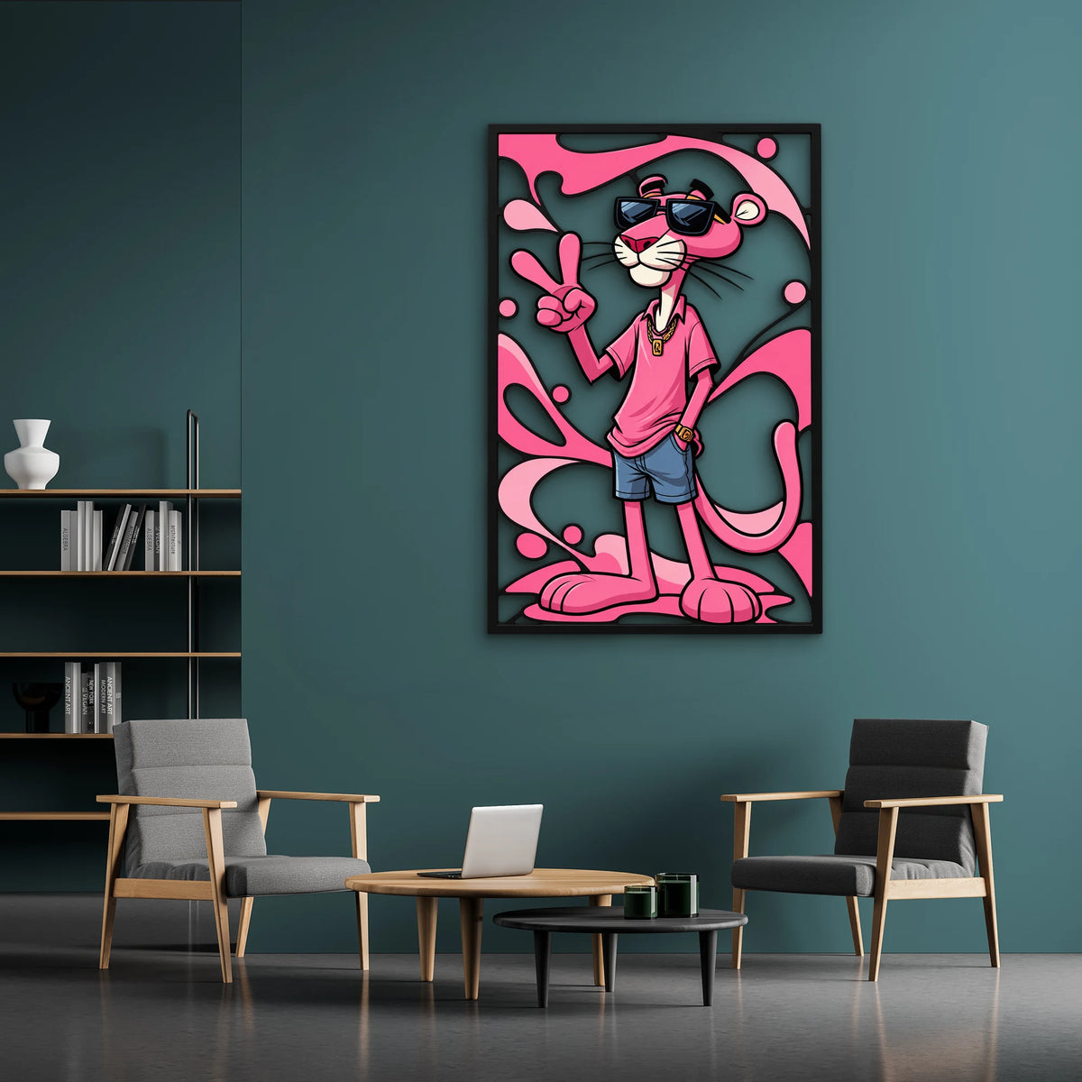 Güneş Gözlüklü Pembe Panter Metal Tablo DEC0296