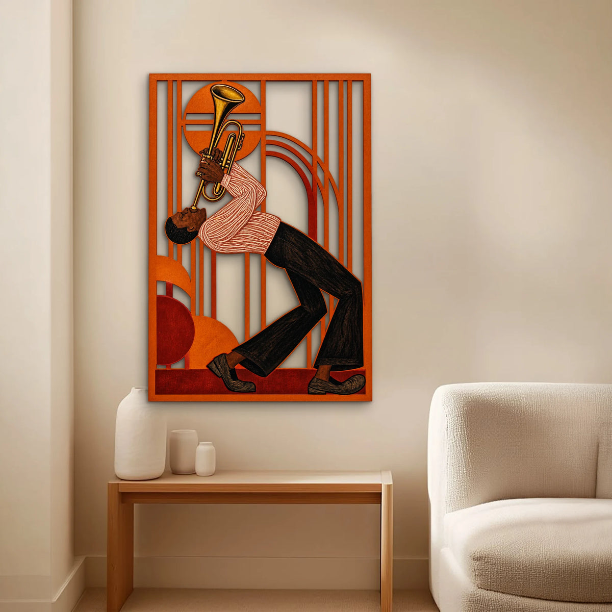 Turuncu Caz Trompetçisi Metal Tablo DEC0311