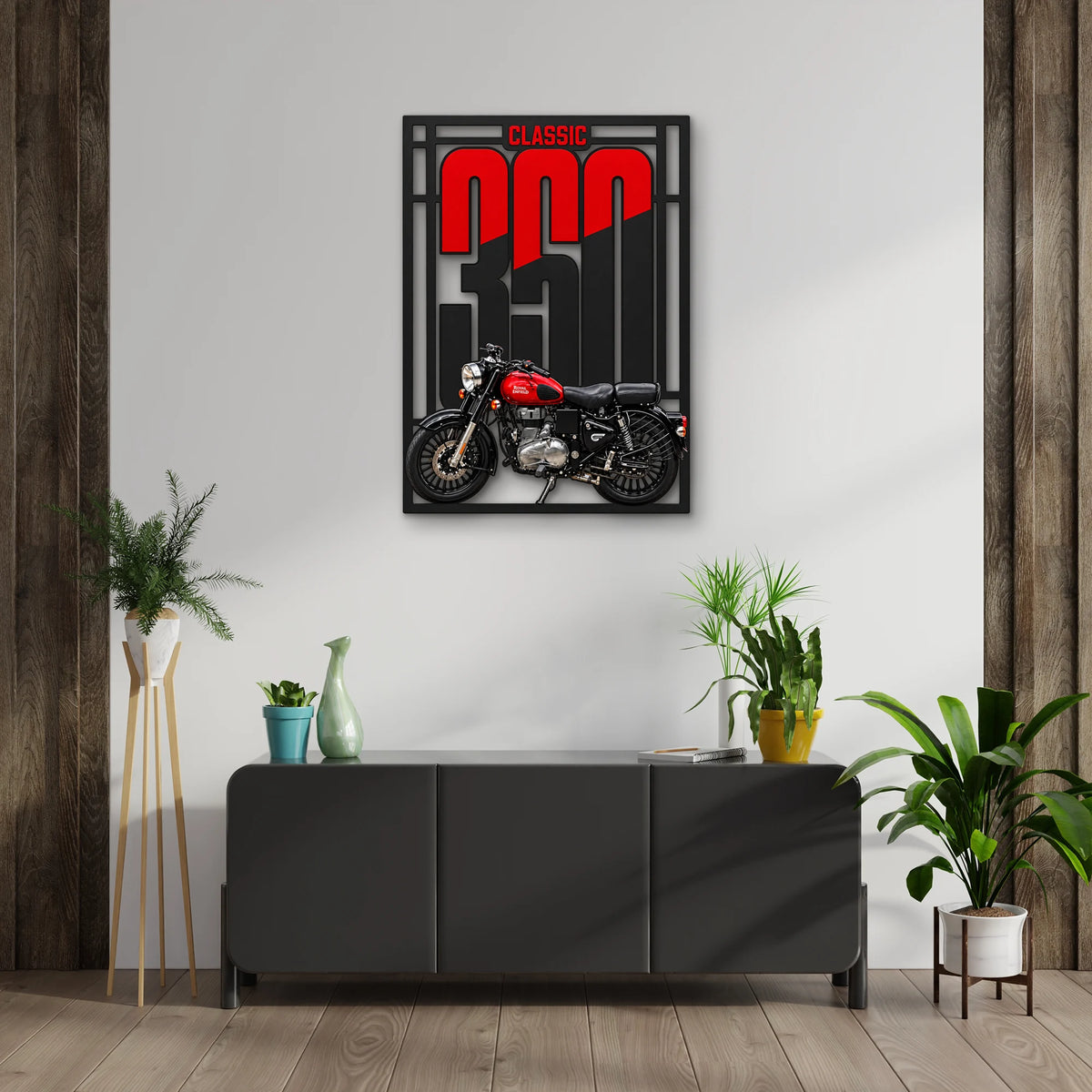 Klasik Kırmızı Motosiklet Metal Tablo DEC0314