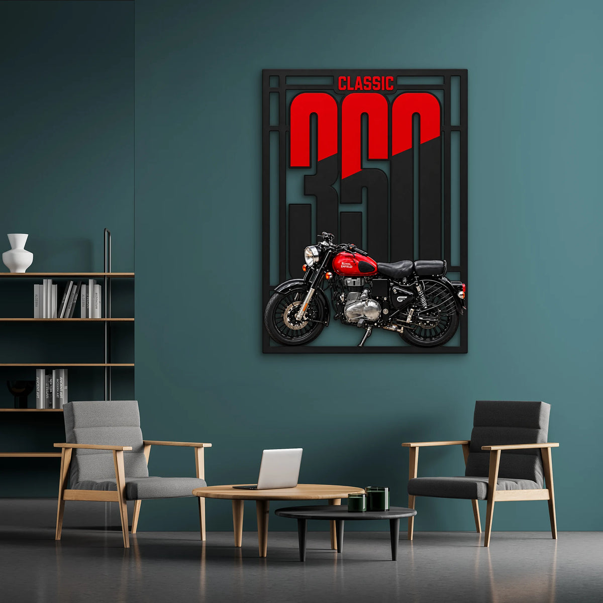 Klasik Kırmızı Motosiklet Metal Tablo DEC0314