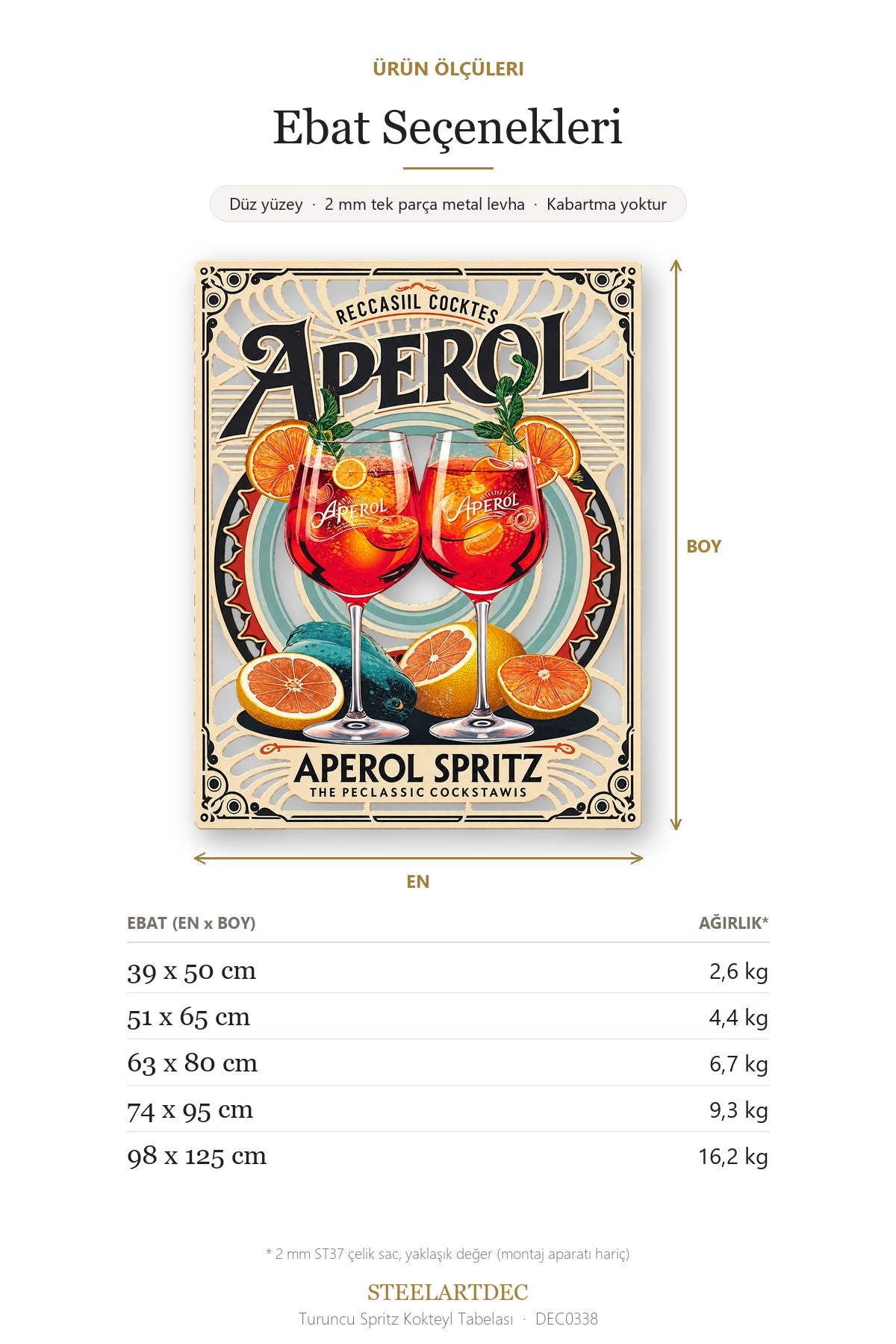 Turuncu Spritz Kokteyl Tabelası Metal Tablo DEC0338 — Açıklama: Ebat Seçenekleri