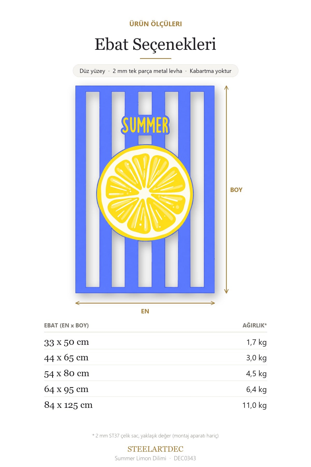 Summer Limon Dilimi Metal Tablo DEC0343 — Açıklama: Ebat Seçenekleri