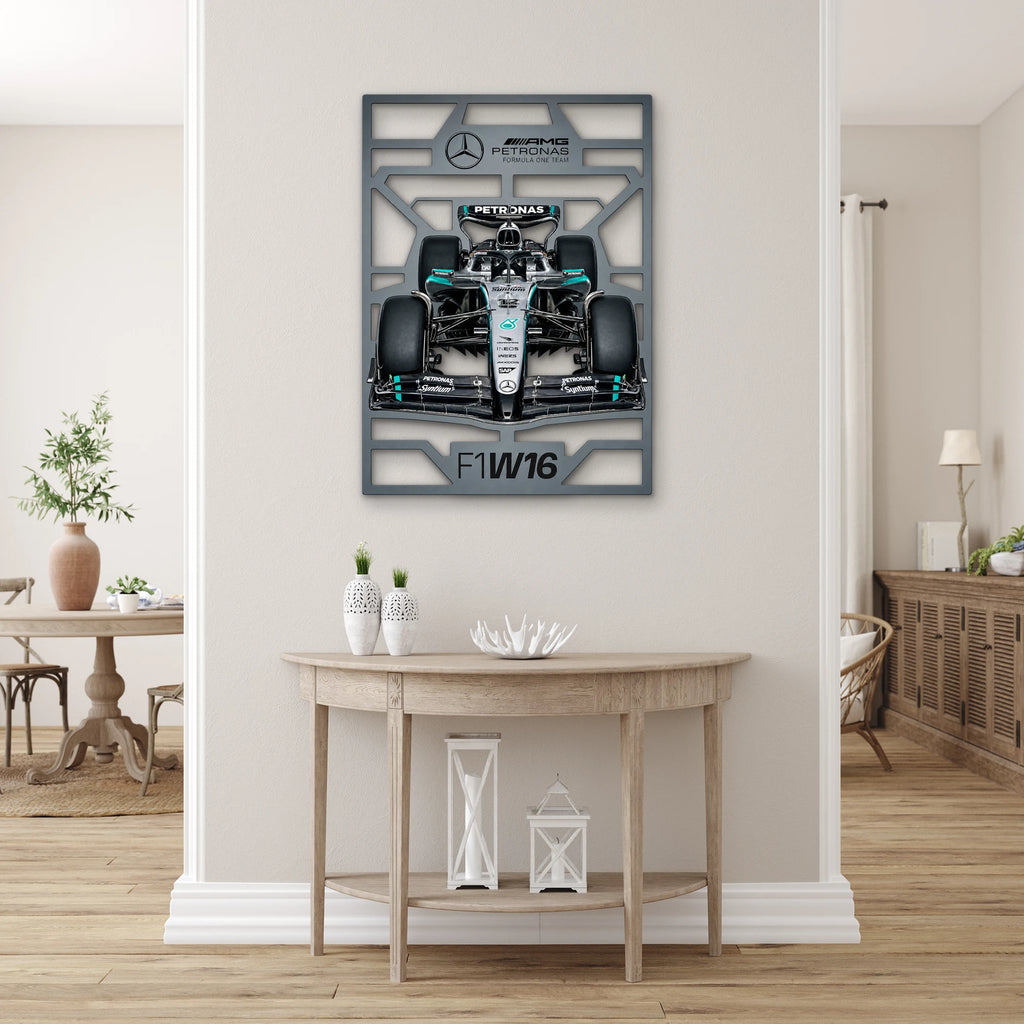 Gümüş-Siyah Formula 1 Yarış Aracı Metal Tablo DEC0348