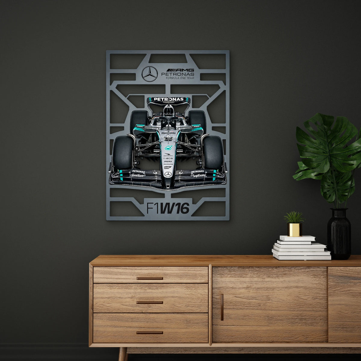 Gümüş-Siyah Formula 1 Yarış Aracı Metal Tablo DEC0348