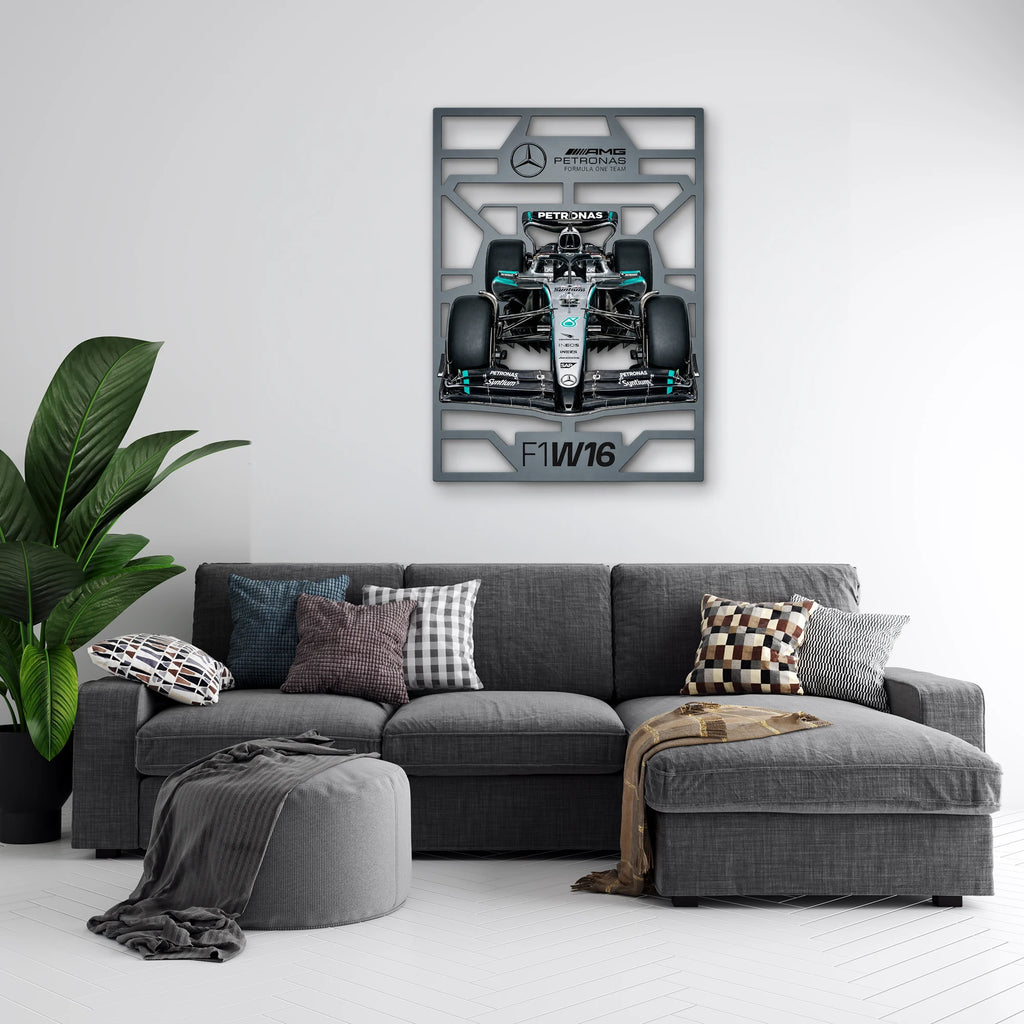 Gümüş-Siyah Formula 1 Yarış Aracı Metal Tablo DEC0348