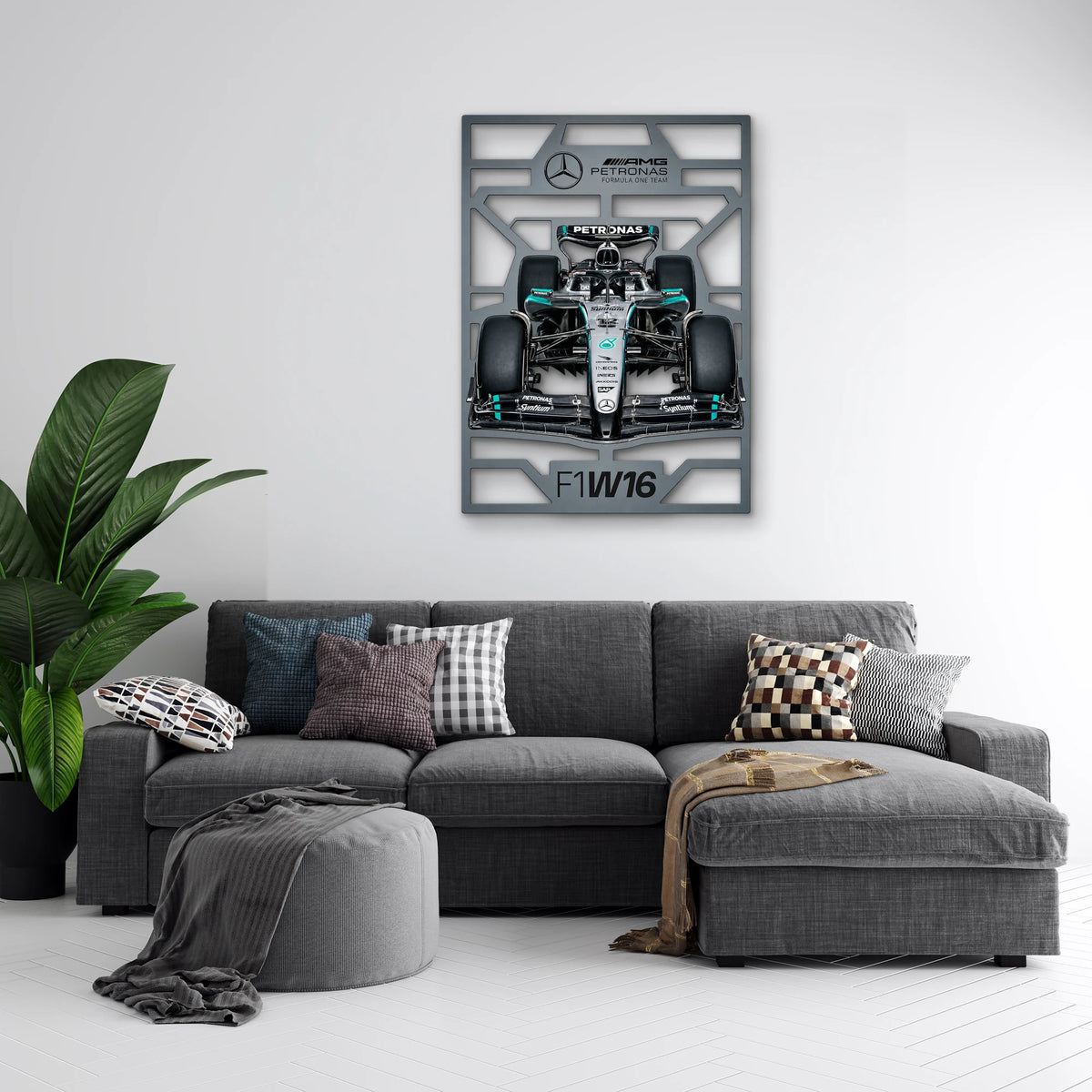 Gümüş-Siyah Formula 1 Yarış Aracı Metal Tablo DEC0348