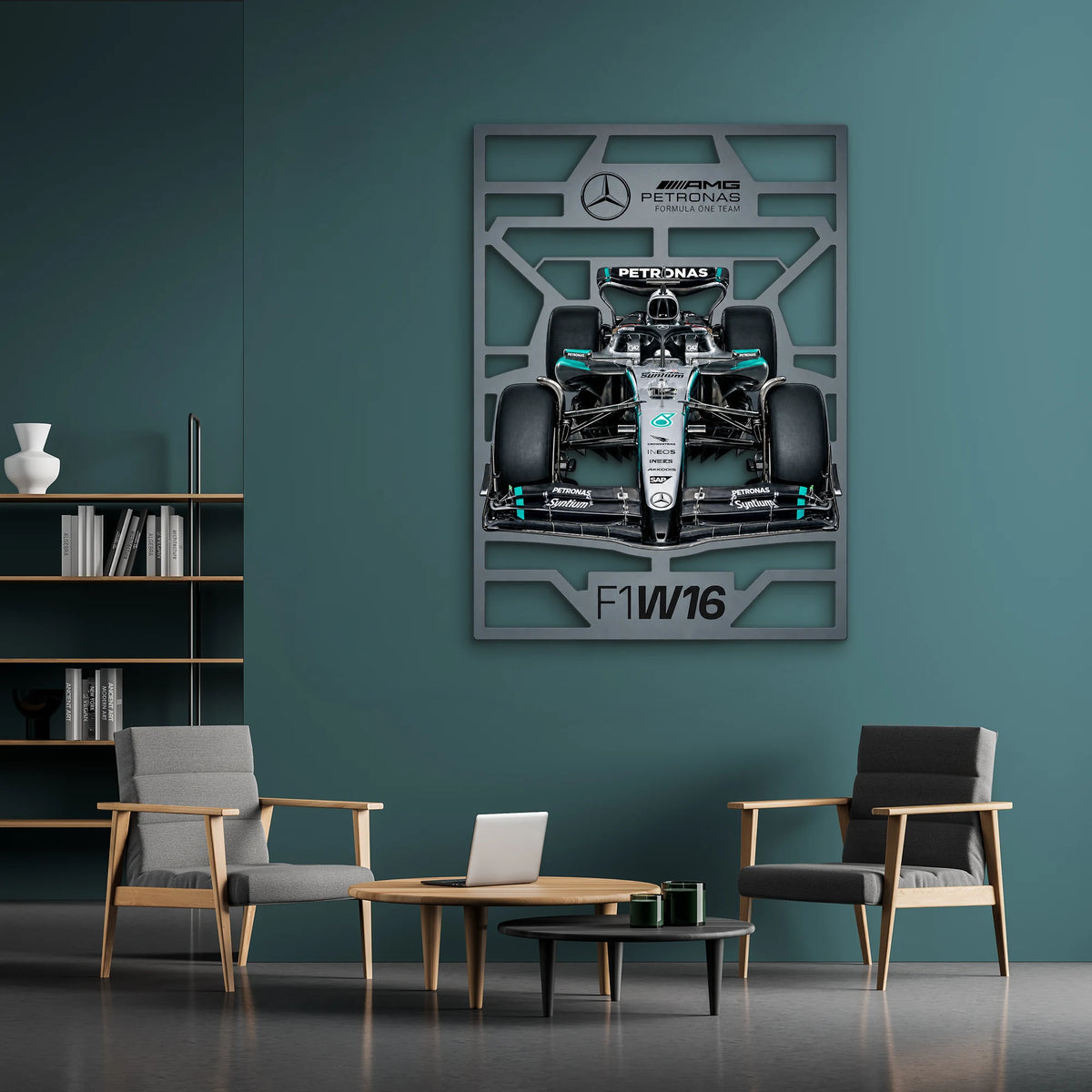 Gümüş-Siyah Formula 1 Yarış Aracı Metal Tablo DEC0348