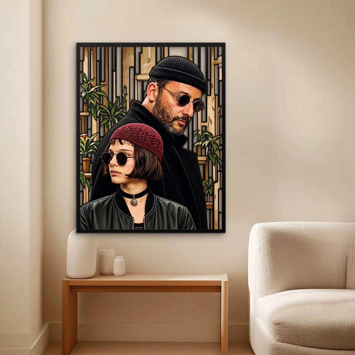 Bereli Adam ve Kız Portresi Metal Tablo DEC0359