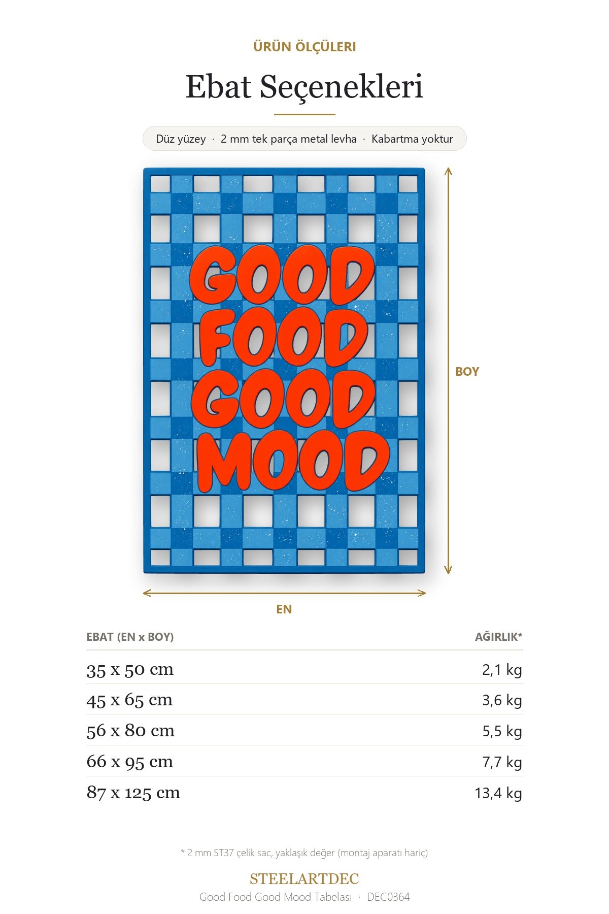 Good Food Good Mood Tabelası Metal Tablo DEC0364 — Açıklama: Ebat Seçenekleri