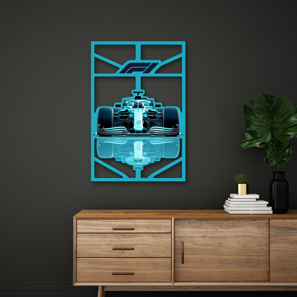 Turkuaz Formula 1 Yarış Aracı Metal Tablo DEC0368