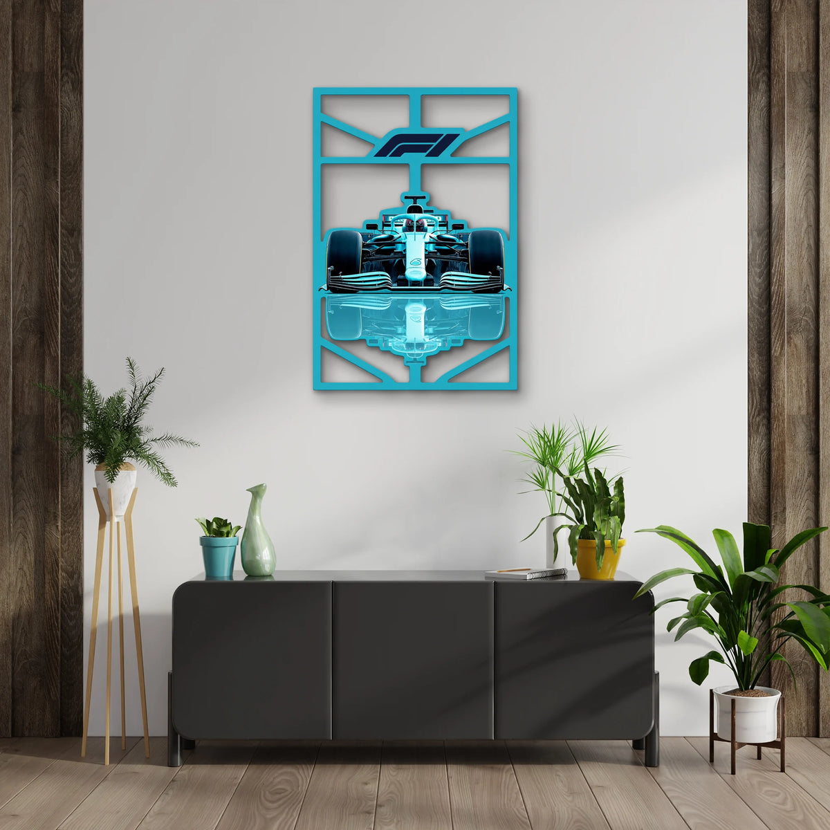 Turkuaz Formula 1 Yarış Aracı Metal Tablo DEC0368