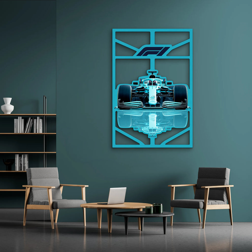 Turkuaz Formula 1 Yarış Aracı Metal Tablo DEC0368