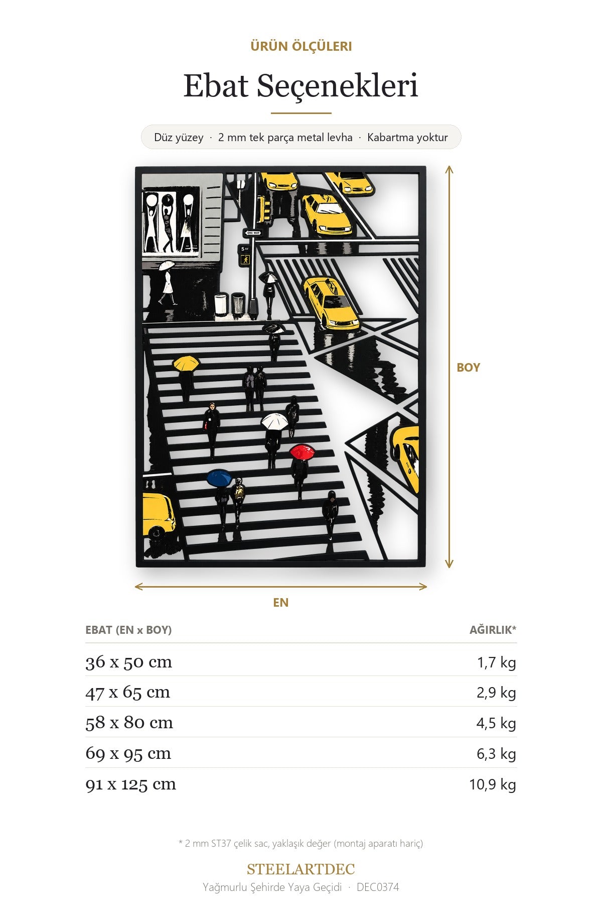 Yağmurlu Şehirde Yaya Geçidi Metal Tablo DEC0374 — Açıklama: Ebat Seçenekleri