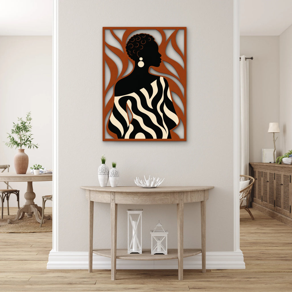 Zebra Desenli Kadın Silüeti Metal Tablo DEC0377