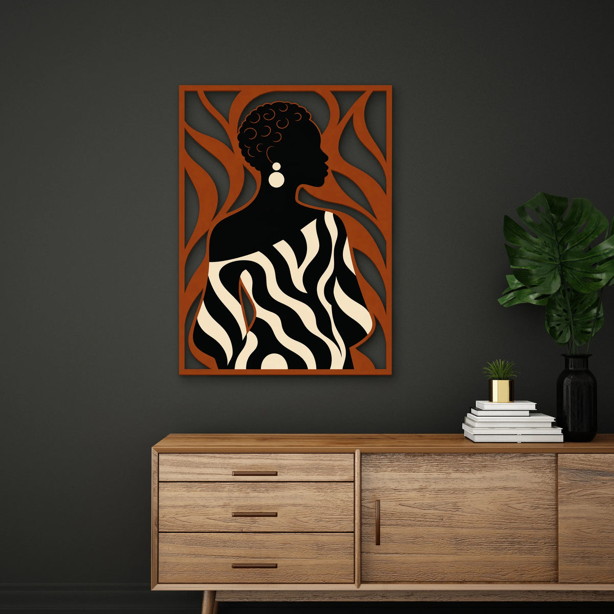 Zebra Desenli Kadın Silüeti Metal Tablo DEC0377