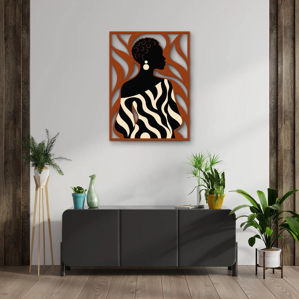 Zebra Desenli Kadın Silüeti Metal Tablo DEC0377