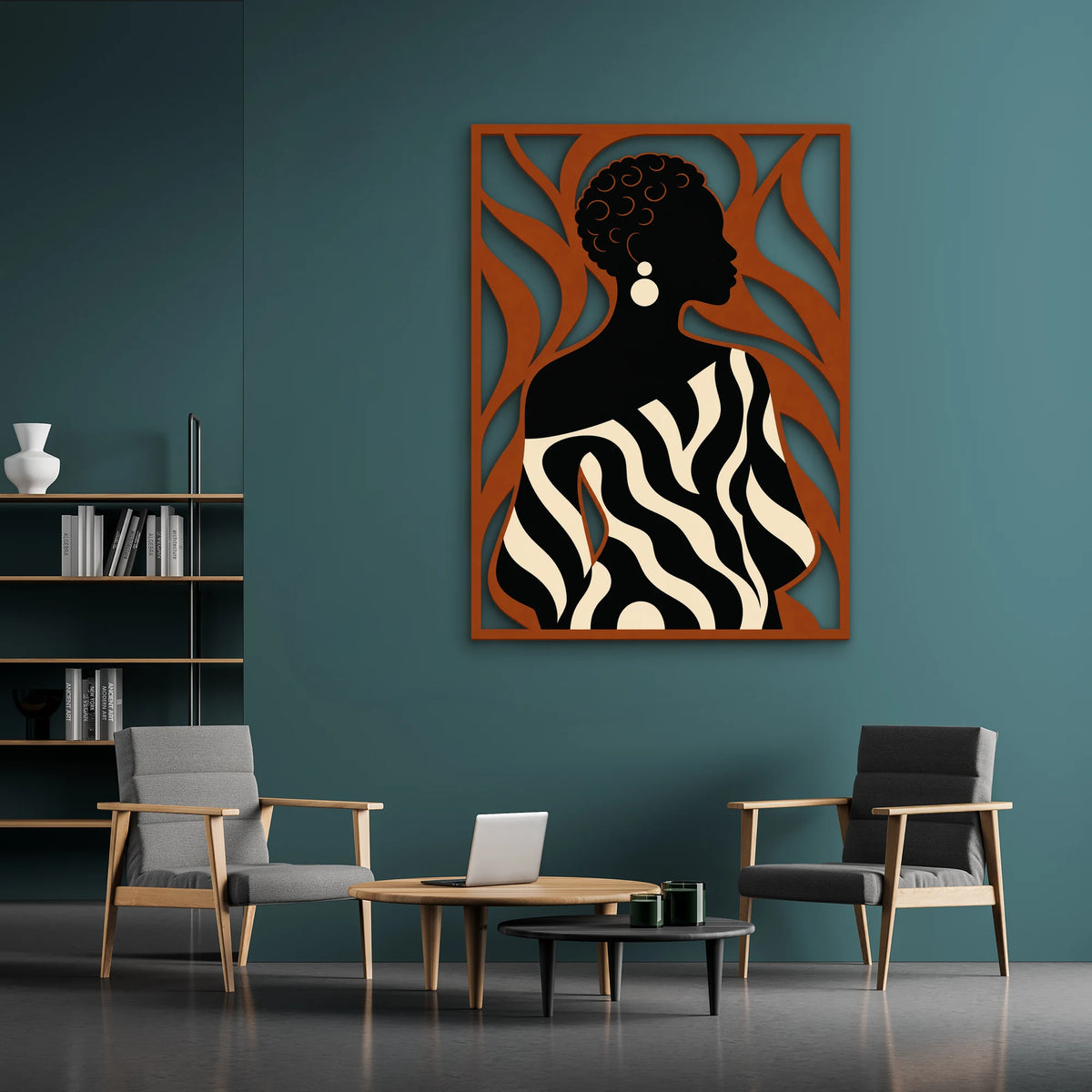 Zebra Desenli Kadın Silüeti Metal Tablo DEC0377