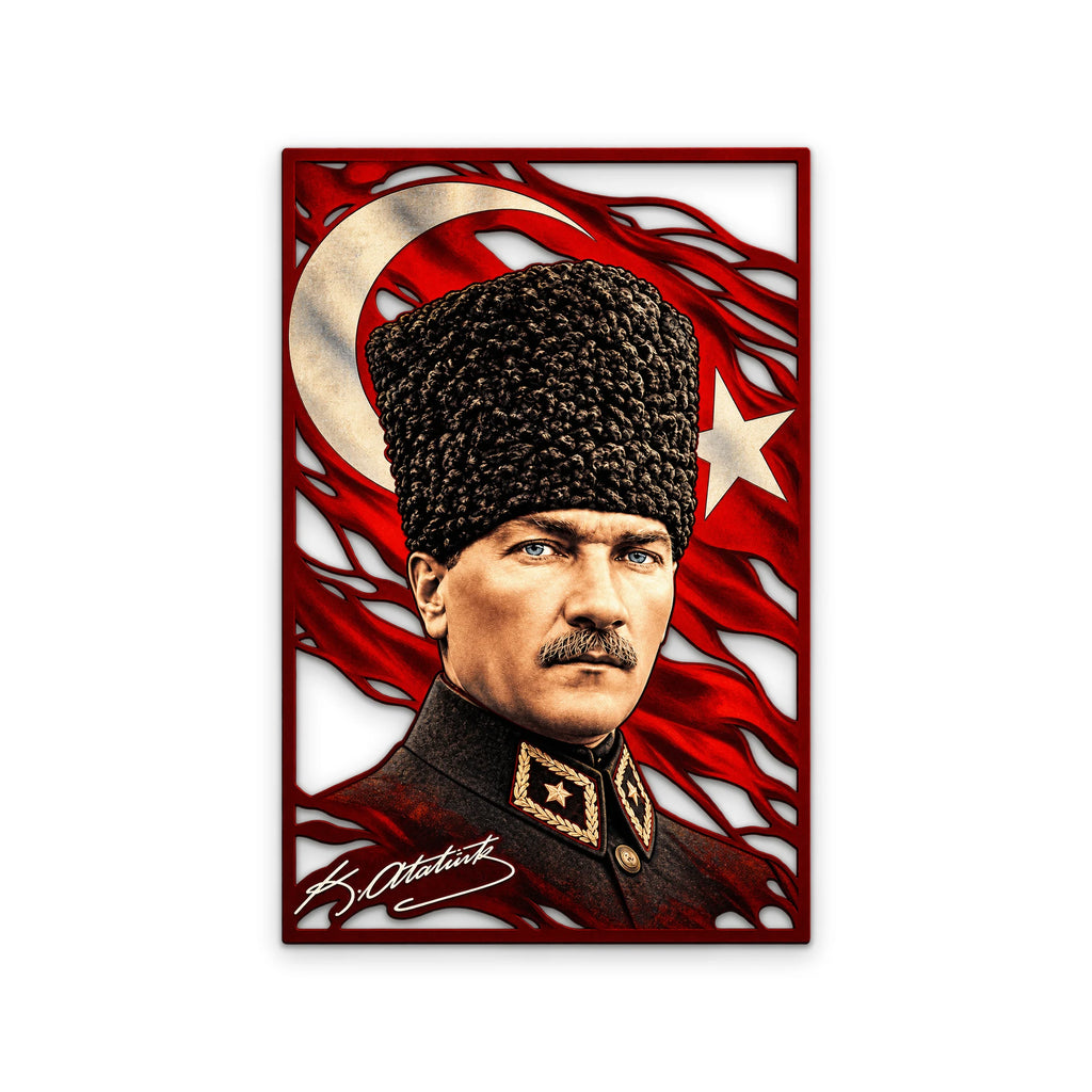 Kalpaklı Atatürk ve Türk Bayrağı Metal Tablo DEC0403