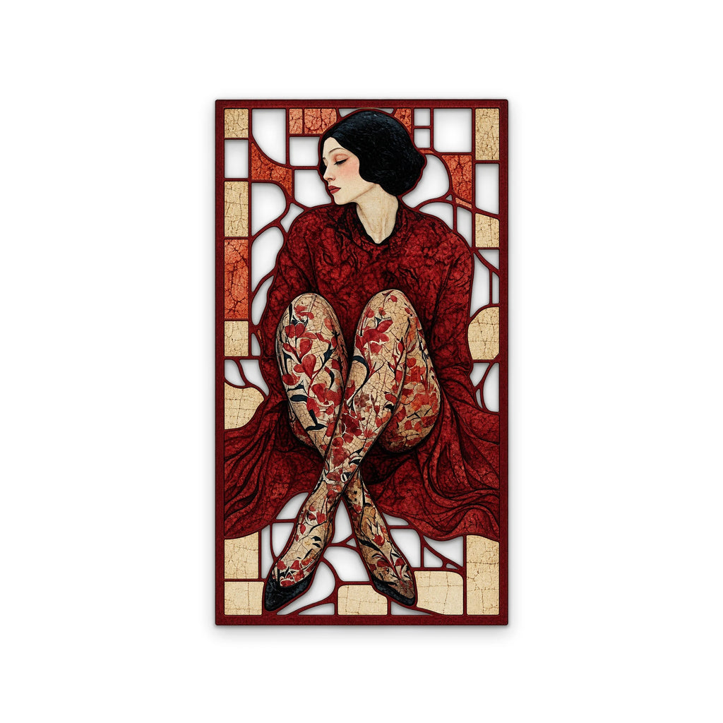 Art Nouveau Vitray Kadın Metal Tablo DEC0453