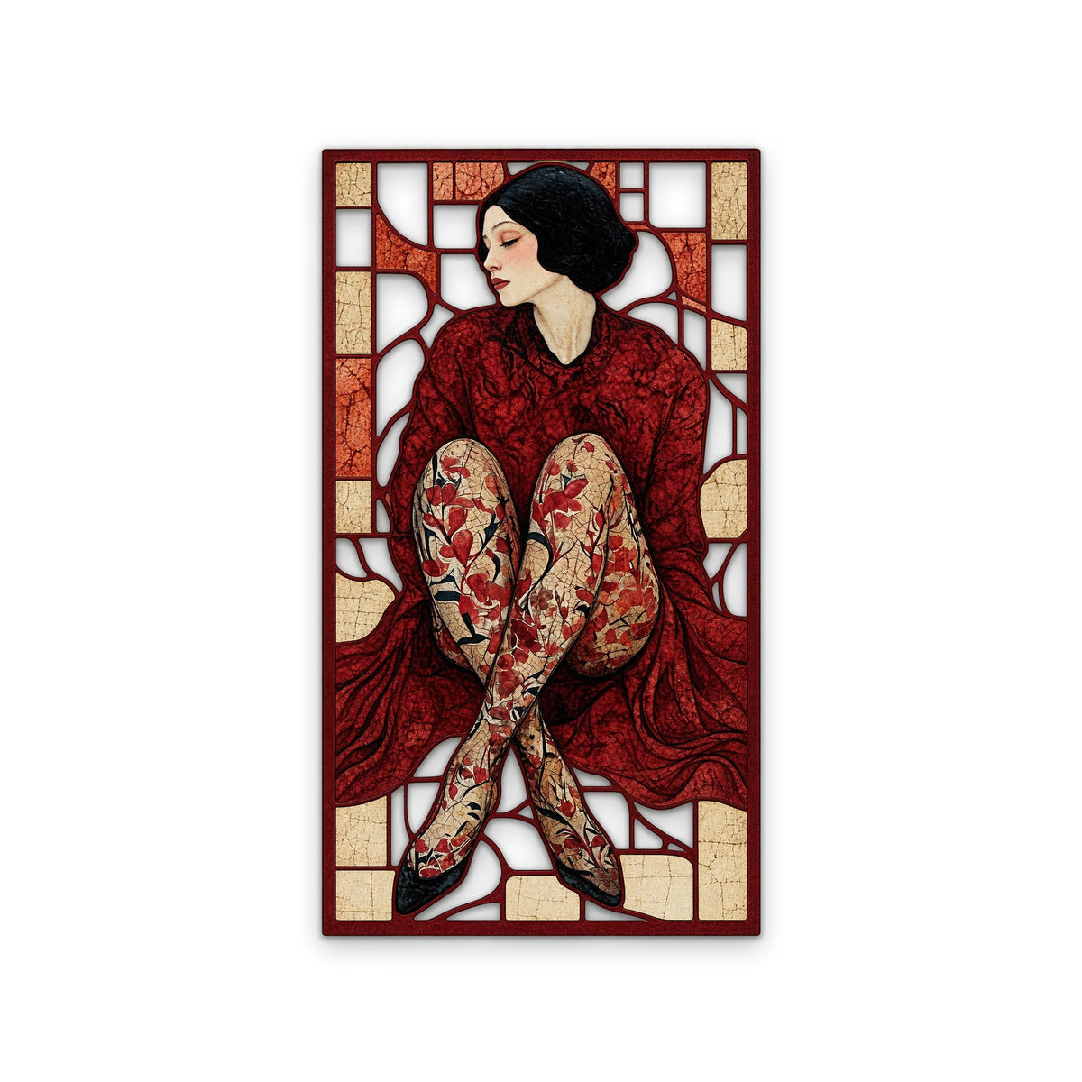 Art Nouveau Vitray Kadın Metal Tablo DEC0453