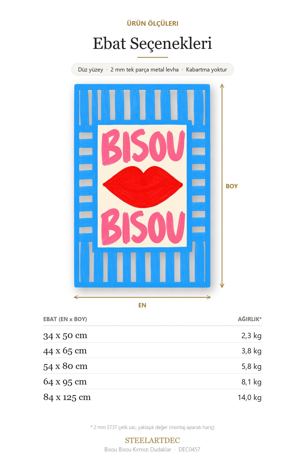 Bisou Bisou Kırmızı Dudaklar Metal Tablo DEC0457 — Açıklama: Ebat Seçenekleri