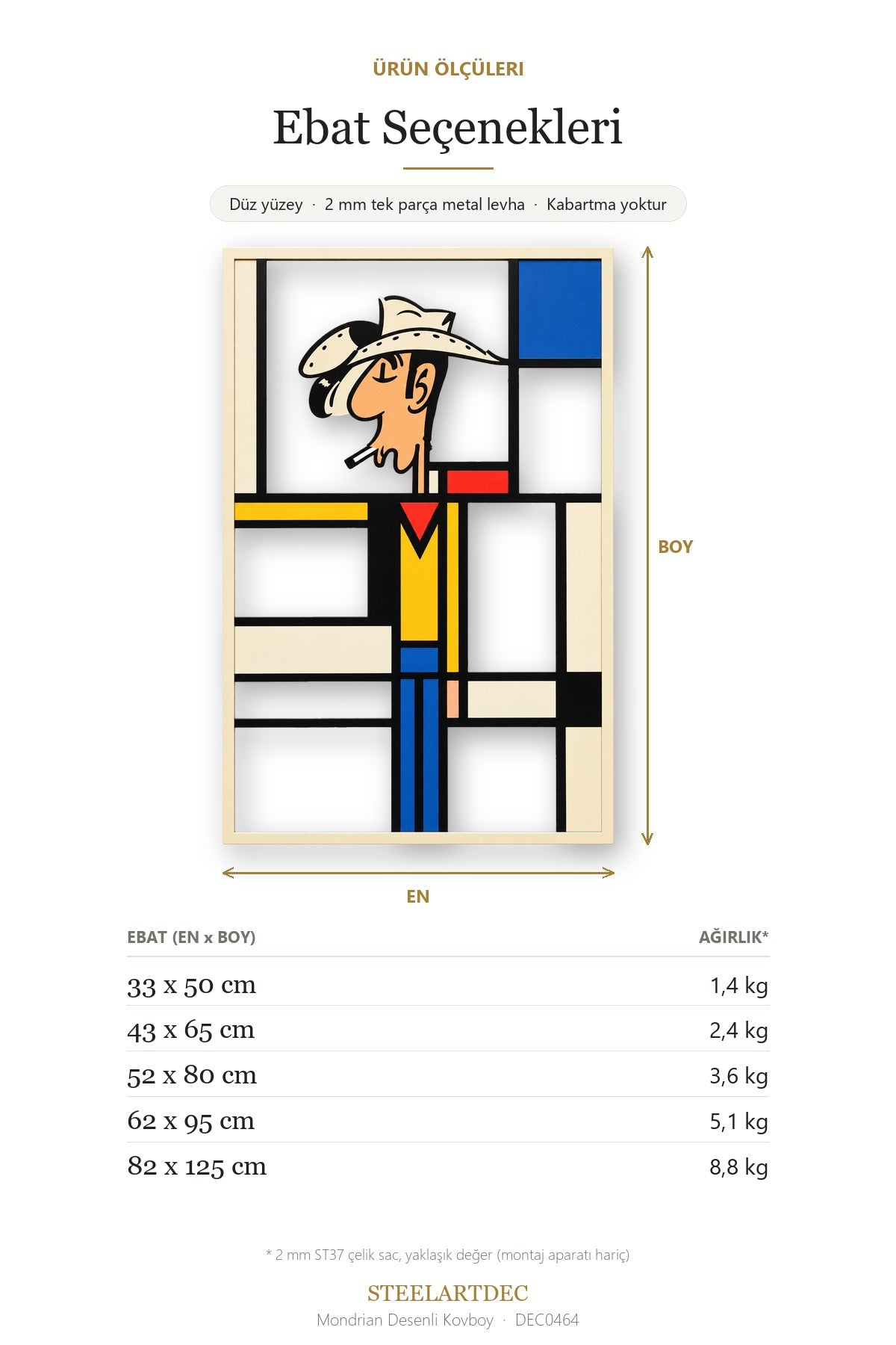 Mondrian Desenli Kovboy Metal Tablo DEC0464 — Açıklama: Ebat Seçenekleri