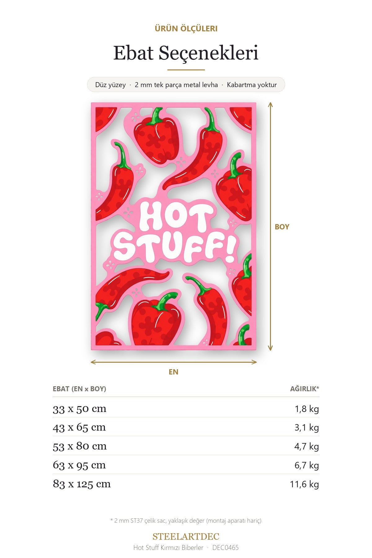 Hot Stuff Kırmızı Biberler Metal Tablo DEC0465 — Açıklama: Ebat Seçenekleri