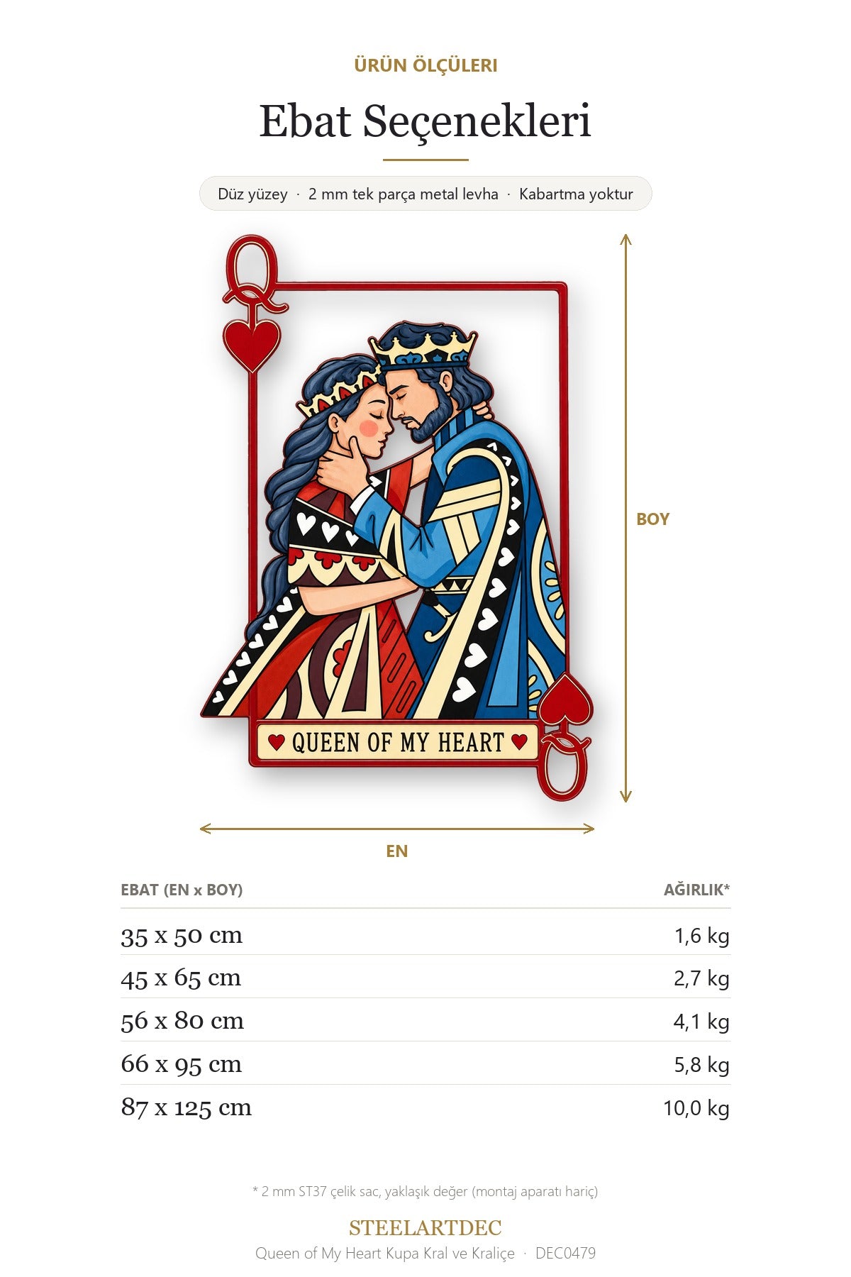 Queen of My Heart Kupa Kral ve Kraliçe Metal Tablo DEC0479 — Açıklama: Ebat Seçenekleri