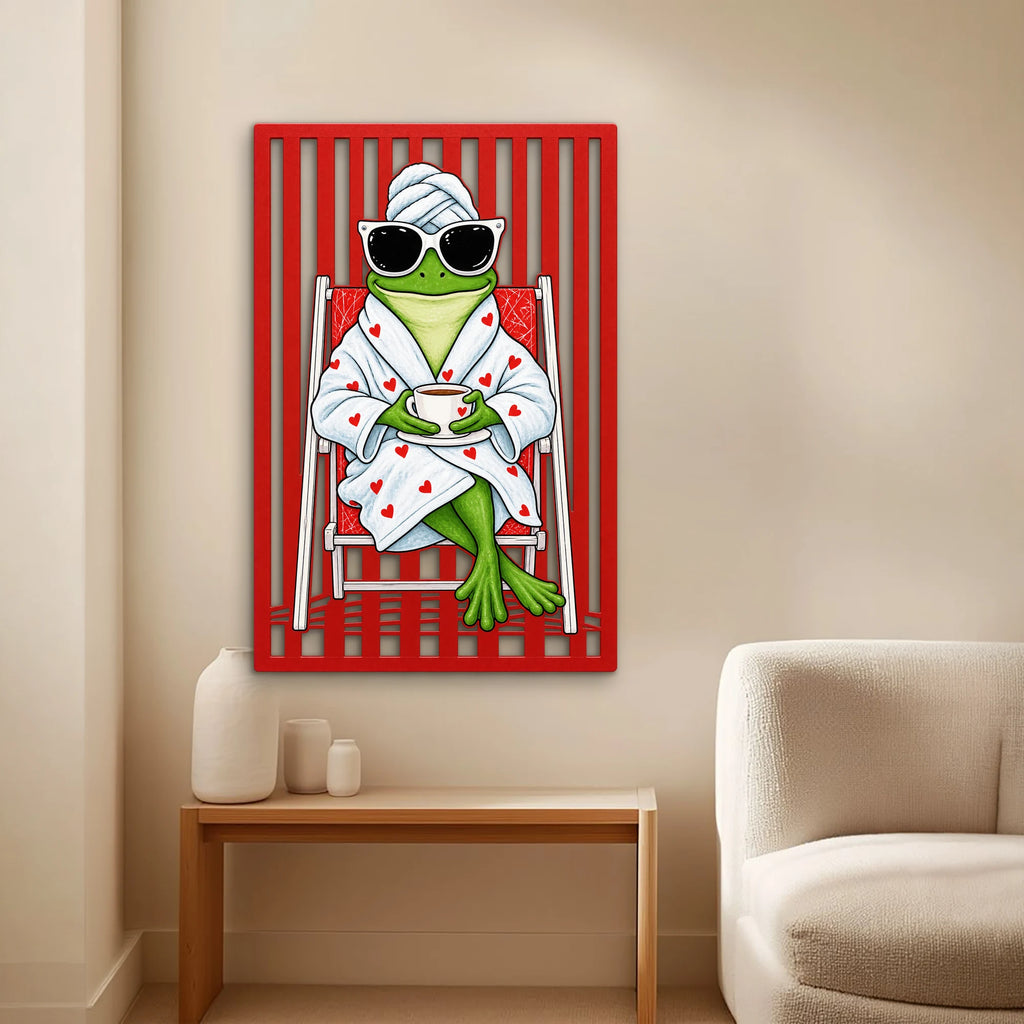 Bornozlu Keyifçi Kurbağa Metal Tablo DEC0482